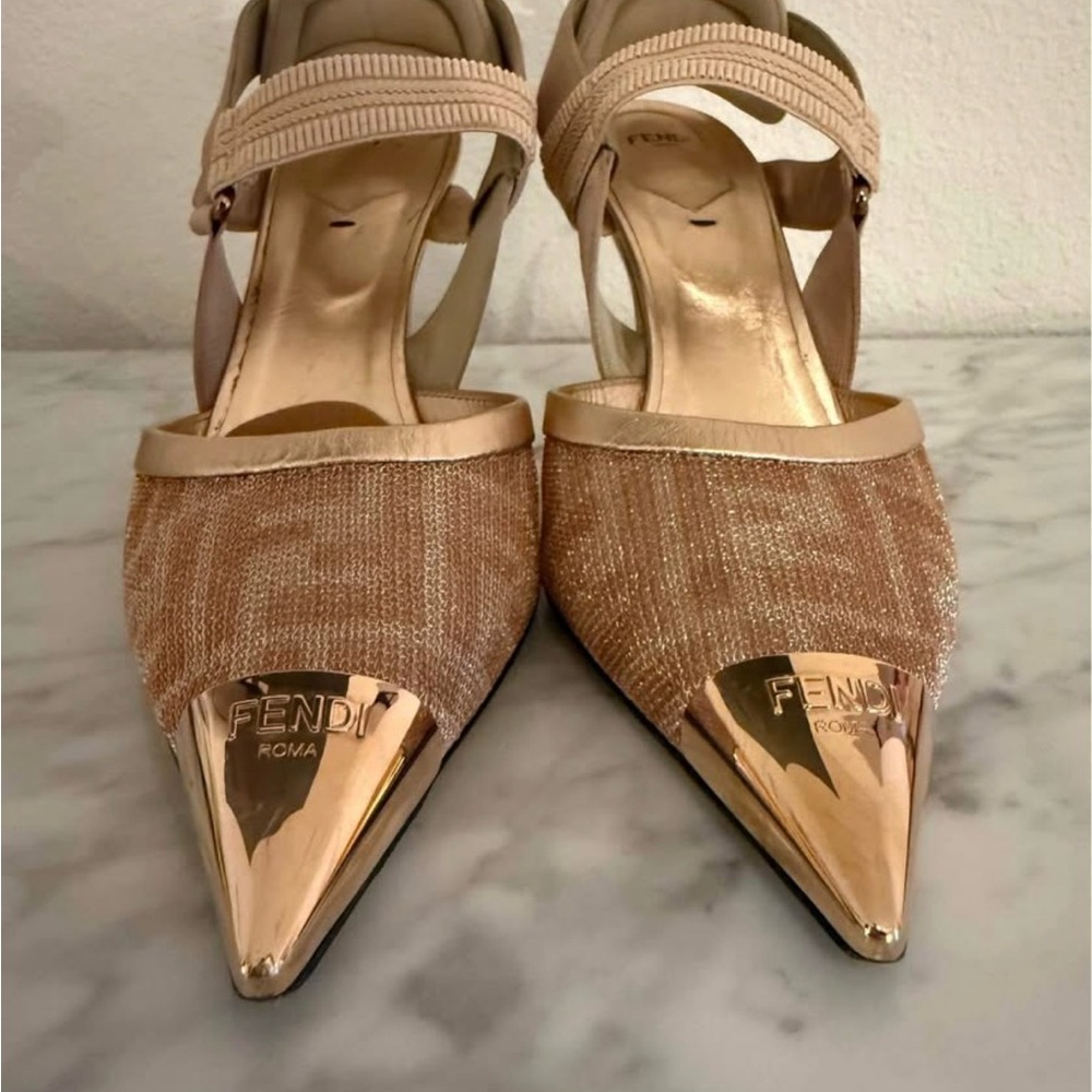 Fendi Colibri Sling Back Heels Nude/Gold Size 42